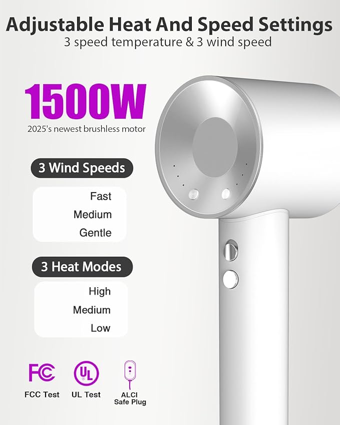 Hair Dryer with Carry Case, 160000 RPM Professional High-Speed Ionic Blow Dryer 200 Millions Negative Ionic & 3 Speeds & 3 Temps& Low Noise, Hairdryer with diffuser for Faster Drying, No Heat Damage,W
