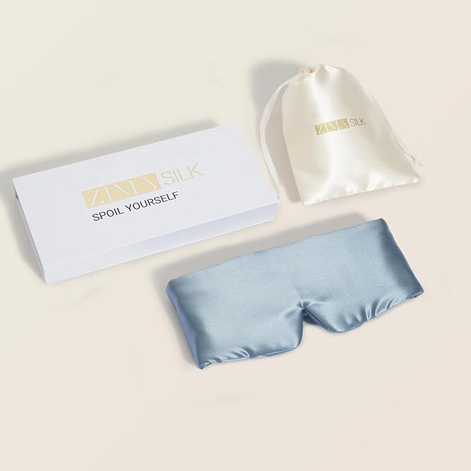 ZIMASILK 100% 22 Momme Mulberry Silk Sleep Mask - Full Silk Filled, Ultra-Soft & Breathable, Face-Hugging Blackout Eye Cover for Sleeping (Bluestone)