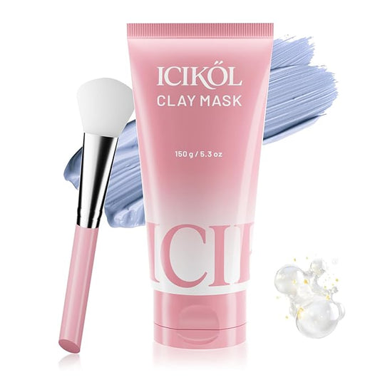 Large Pearl Radiance Clay Mask for Face - Mud Mask Enrich with 9x Peptides & Niacinamide for Glowing - Firming - Pore-Purifying - Glass Skin Care Gifts for Women Men with Brush, Blue, 5.3 oz