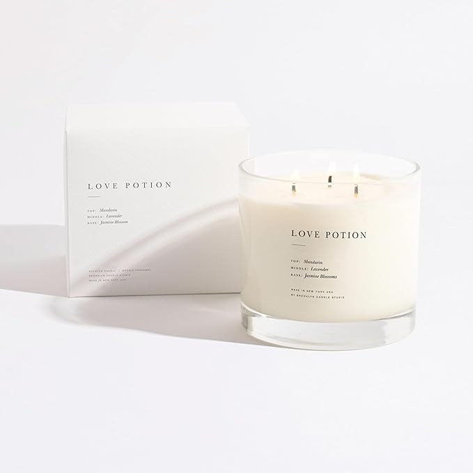 Brooklyn Candle Studio Love Potion XL 3 Wick Candle - Luxury Scented Candle, Vegan Soy Wax, Hand Poured in The USA, 100 Hour Slow Burn Time - 27oz