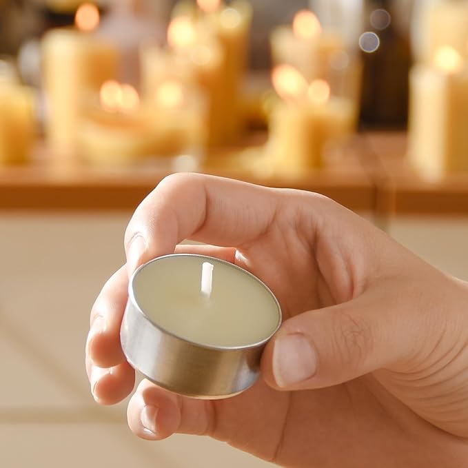 36-Pack Pure Beeswax Tealight Candles in Aluminum Cups - 4-5 Hour Burn Time, Lead-Free Cotton Wick, Natural Unscented Candles，White