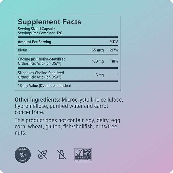 Biosil Advanced Hair + Nail Care - Growth Vitamins for Women - Strengthen & Thicken Strands - 120 Capsules - Patented ch-OSA - 60-Day Supply