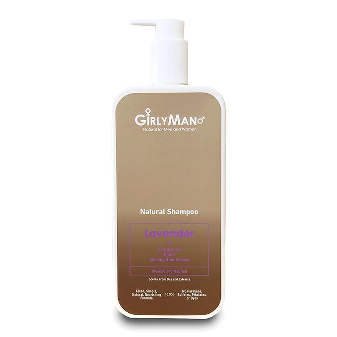 GirlyMan Natural Non Toxic Shampoo-Made with Olive Oil, Argan Oil, & Biotin, No Artificial Fragrance, Nourishing Ingredients, For All Hair Types, Family Owned (Lavender)