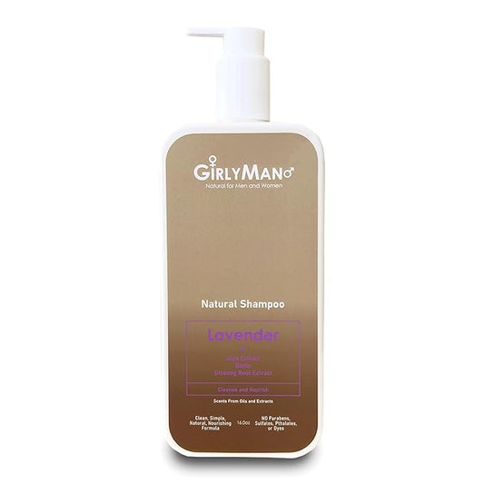 GirlyMan Natural Non Toxic Shampoo-Made with Olive Oil, Argan Oil, & Biotin, No Artificial Fragrance, Nourishing Ingredients, For All Hair Types, Family Owned (Lavender)