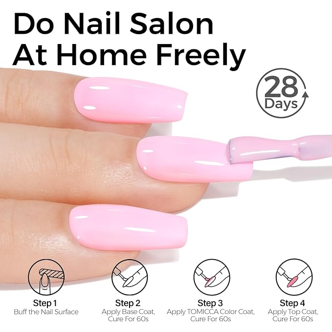 TOMICCA Gel Nail Polish - Baby Pink UV Light Gel Polish for DIY Spring Summer Manicure