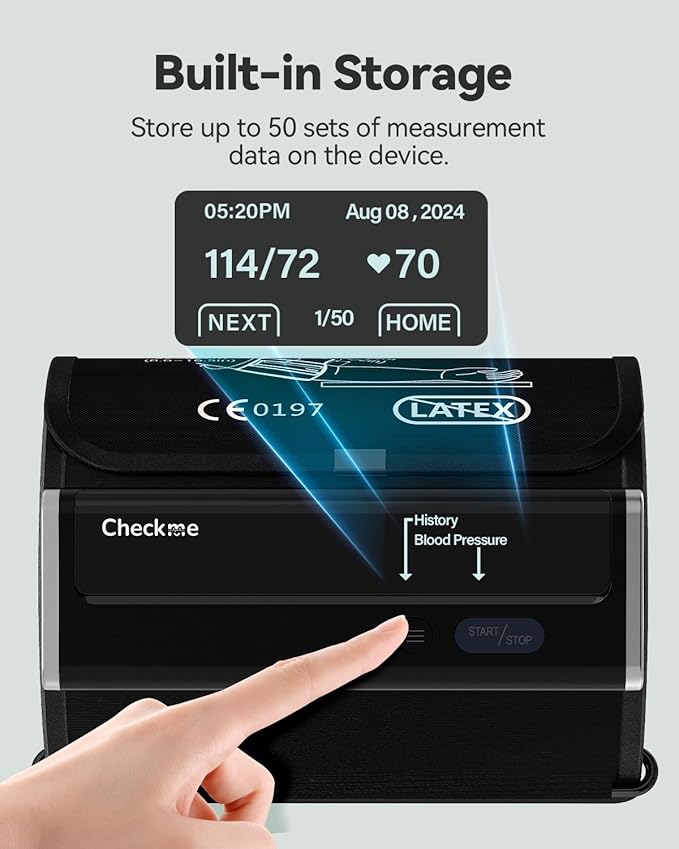 Checkme Blood Pressure Monitor for Home Use - Upper Arm Bluetooth BP Machine, Accurate Readings in 30 sec, App Enabled for iOS & Android, Stores 50 BP Readings, Black