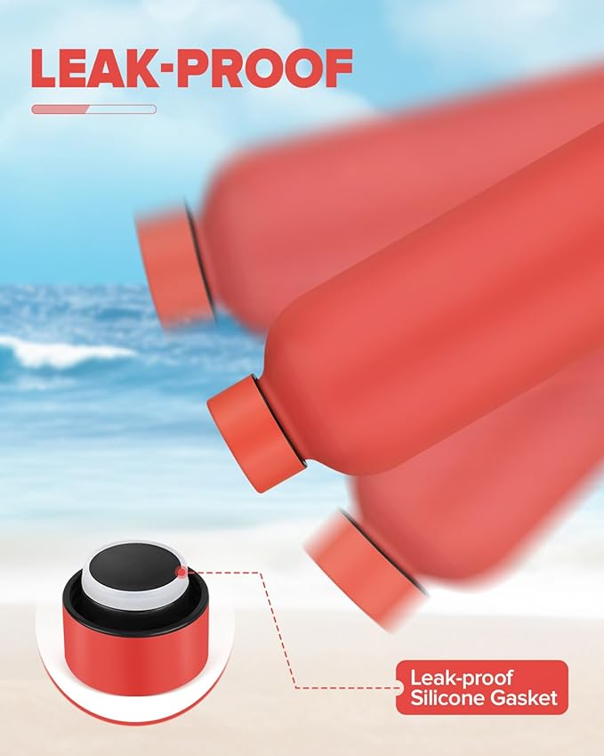 Insulated Water Bottle with Lid, 25 oz Reusable Leak-Proof Metal Stainless Steel Water Bottles for Travel, Sports, Gym, Outdoor (Red)