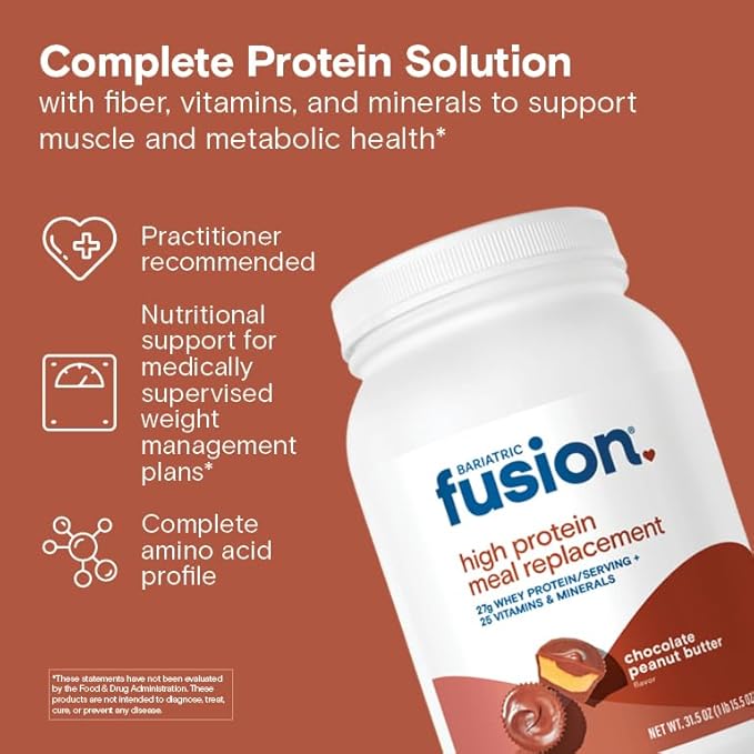 Bariatric Fusion Meal Replacement Protein 21 Serving Tub Chocolate Peanut Butter for Bariatric Surgery Patients Including Gastric Bypass & Sleeve Gastrectomy