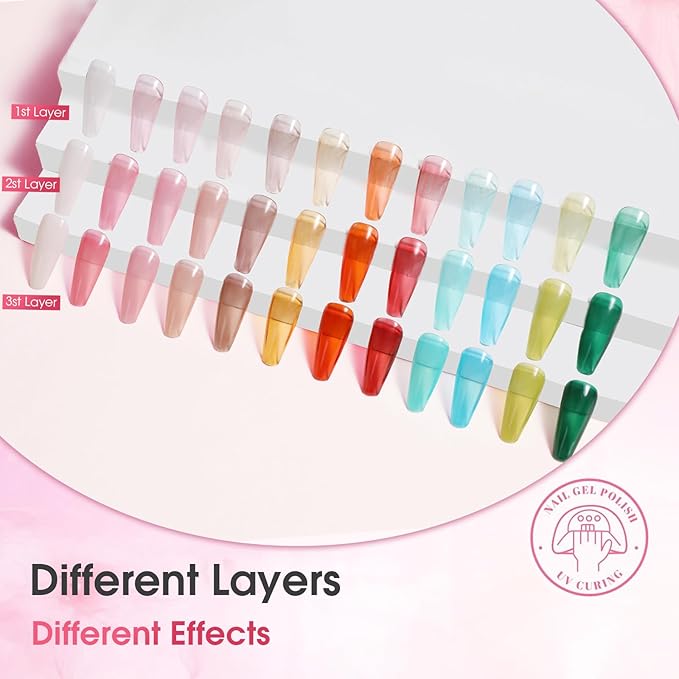 ROSALIND Jelly Gel Polish - 12 Colors Clear Translucent Gel Nail Polish Set Sheer Transparent Effect Soak Off UV Set Summer Nail Art Collection Manicure Gift for Women