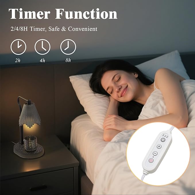 Candle Warmer Lamp with Adjustable Height - Flameless 4-Level Dimmable Wax Warmer, Timer Function & Stylish Design in Multiple Colors（Black）