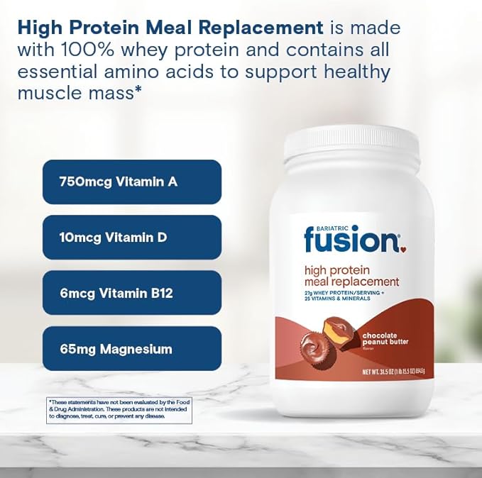 Bariatric Fusion Meal Replacement Protein 21 Serving Tub Chocolate Peanut Butter for Bariatric Surgery Patients Including Gastric Bypass & Sleeve Gastrectomy