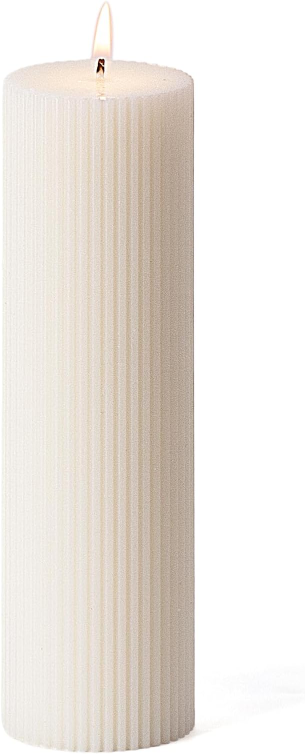 KONNI White Pillar Candles 2.4 x 7.9 inch Unscented Pillar Candle Bulk, Long Burning Candles, Smokeless Dripless Large Round Gear-Shaped Candle for Wedding, Home Decoration, Party, Spa, Dinner