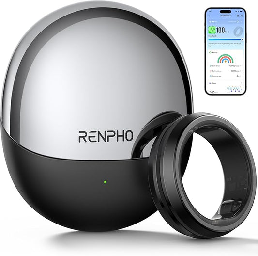 RENPHO Lynx Smart Ring, Size First with Sizing Kit, 7-Day Battery Life, Titanium, Waterproof, Subscription-Free App (Black, Size 10)