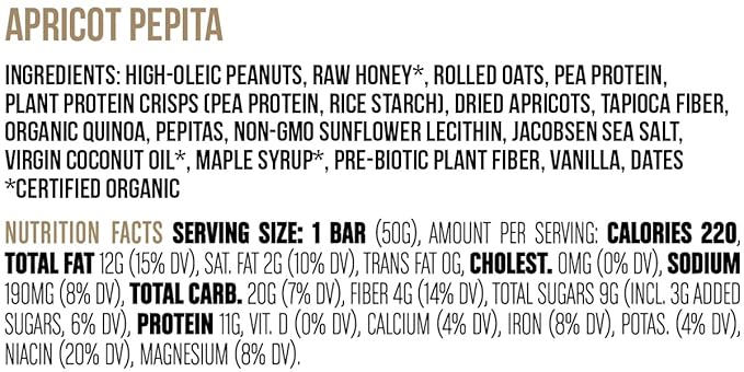 Big Spoon Roasters Apricot Pepita Nut Butter Bars - Low Carb, High Protein Bars w/Pea Protein - Vegan Snacks w/Peanut & Almond Butter - Gluten-free, Soy-free, & Lean Protein - 1.76 Ounce - 12 Pack