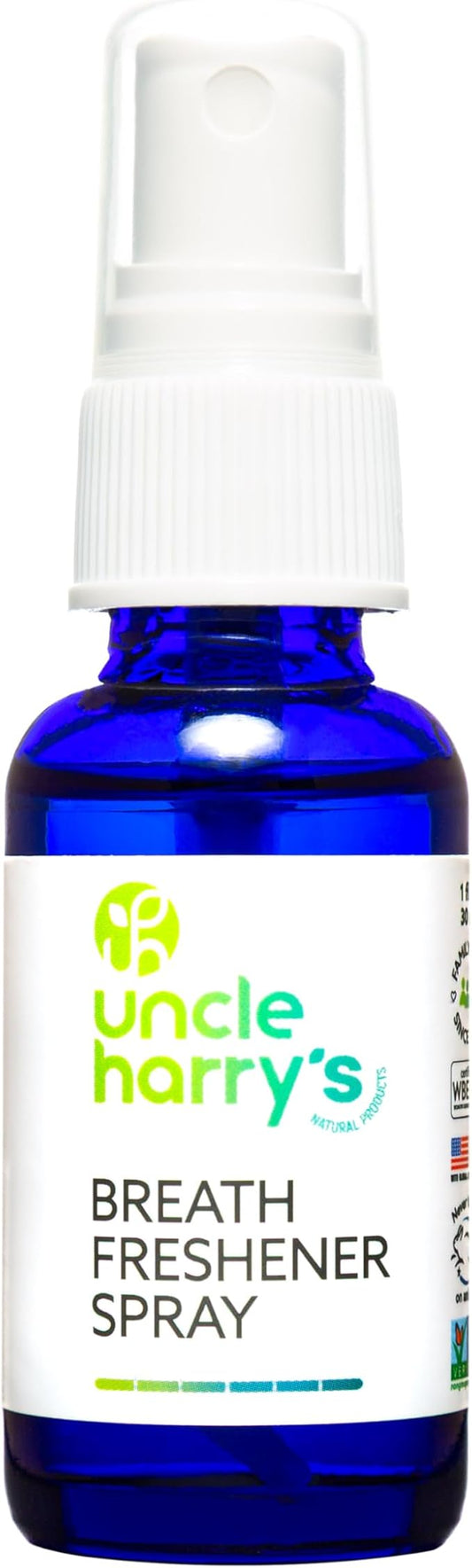 Uncle Harry’s Natural Products Breath Freshener Spray with Pure Organic Pacific Northwest Peppermint Oil and Colloidal Silver – Aids Digestion, Cleanses Mouth, Keeps Breath Minty Fresh, 1 Fluid Ounce