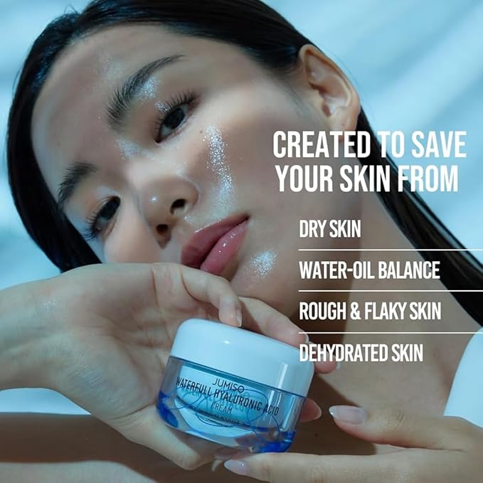 JUMISO Waterfull Hyaluronic Cream - Korean Face Moisturizer with 3-Complex Hyaluronic Acid 5 Microbiome Deep Hydration Sebum Control - Vegan Fragrance-Free All Skin Types, 3.38 oz.