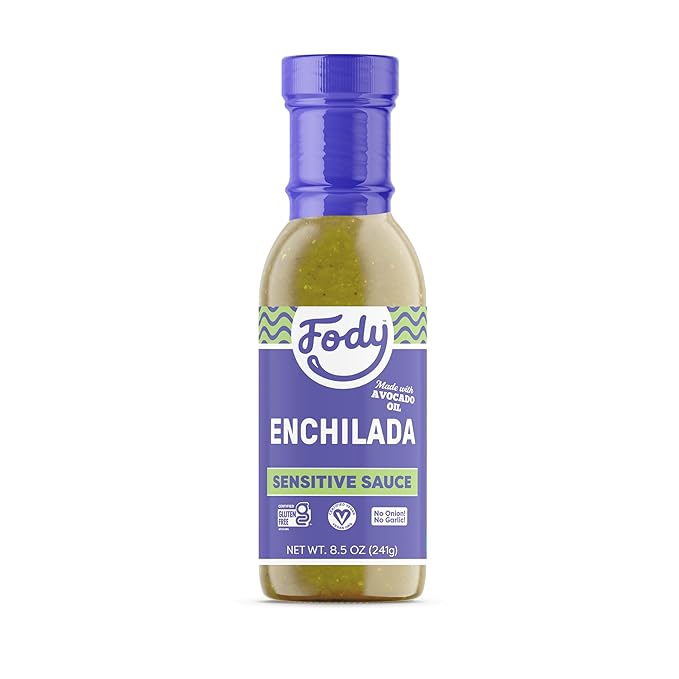 Fody Foods Green Enchilada Sauce, 8.5 Oz, Garlic and Onion Free, Low FODMAP Certified, Gut & IBS Friendly, Vegan, Non-GMO, Gluten Free, Keto Friendly