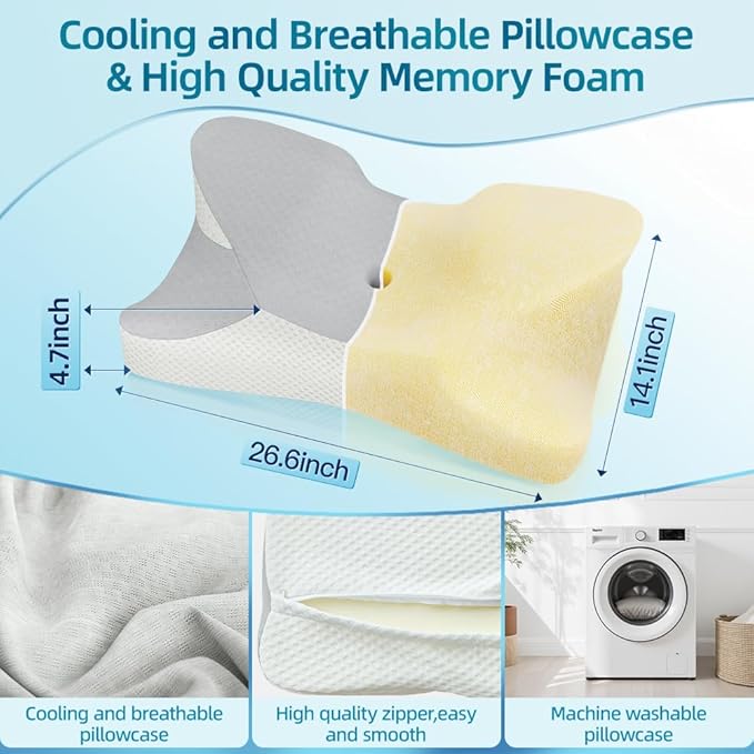Cervical Neck Pillow for Sleeping - Memory Foam Pillows for Neck and Shoulder Pain, Cooling Side Sleeper Pillow with Ergonomic Contour & Orthopedic Support, for Side Back Stomach Sleepers