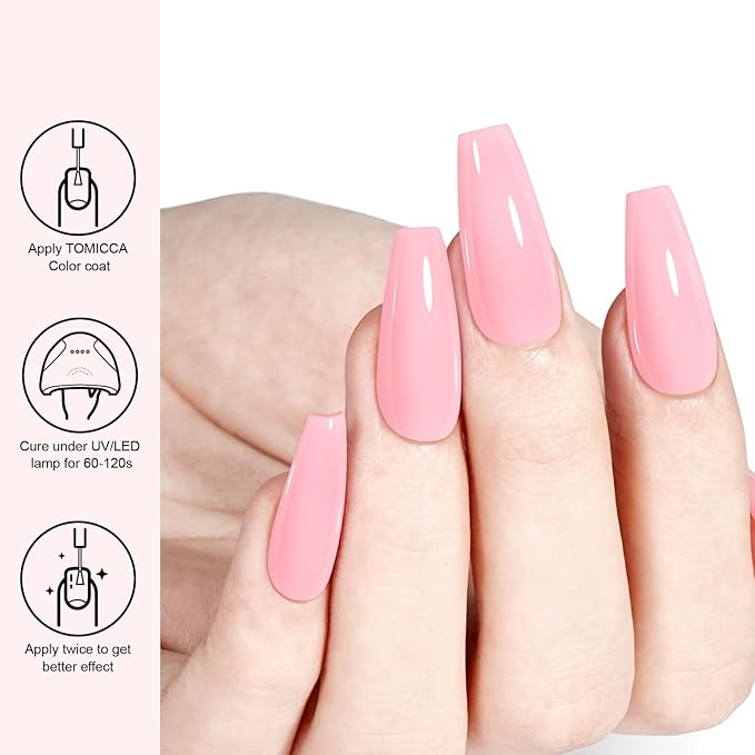 TOMICCA Baby Pink Gel Nail Polish, Light Pink UV Polish, Soak Off Cotton Candy Nail Art Pastel Manicure Salon DIY for Spring Summer