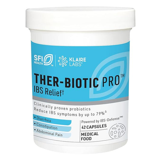 Klaire Labs SFI Health Ther-Biotic Pro IBS Relief for Women & Men - Prebiotics & Probiotics for IBS & Digestive Health - Ease Occasional Bloating, Constipation & Discomfort (42 Capsules)