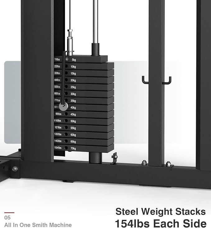 DONOW Smith Machine with Weight Stacks Home Gym Sytem Power Cage Squat Rack Dual Cable Crossover Machine All in One