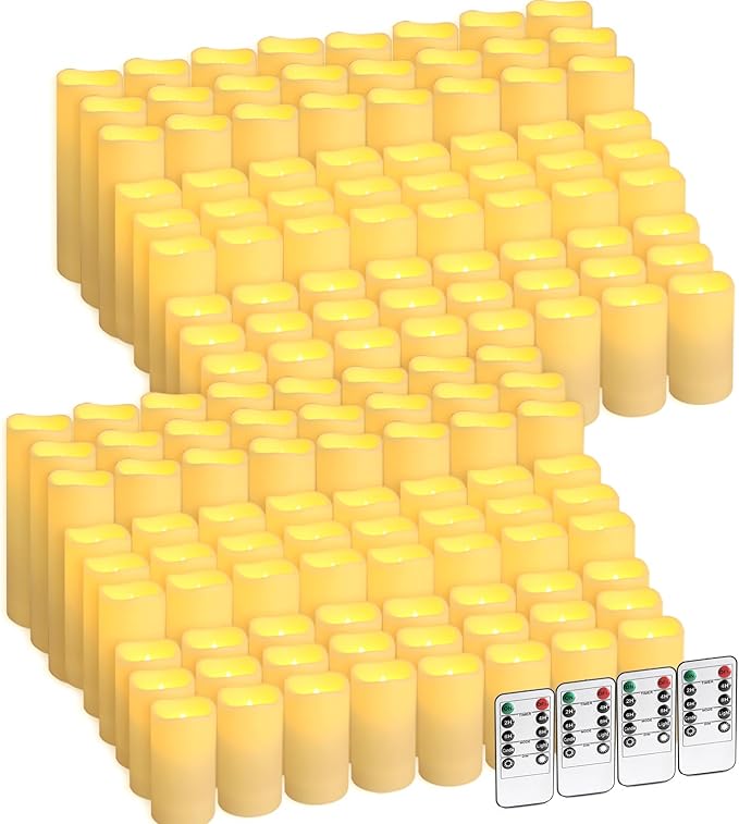 144-Pack LED Flameless Candles with Remote Control - Battery Operated, Timer, Dimmable, 3D Flame Flickering , Perfect for Halloween Christmas Parties,Wedding,Home Decor ,Gift and Special Occasions.