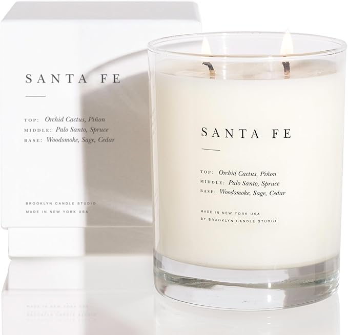 Brooklyn Candle Studio Santa Fe Classic 2 Wick Candle - Luxury Scented Candle, Vegan Soy Wax, Hand Poured in The USA, 70 Hour Slow Burn Time - 13oz