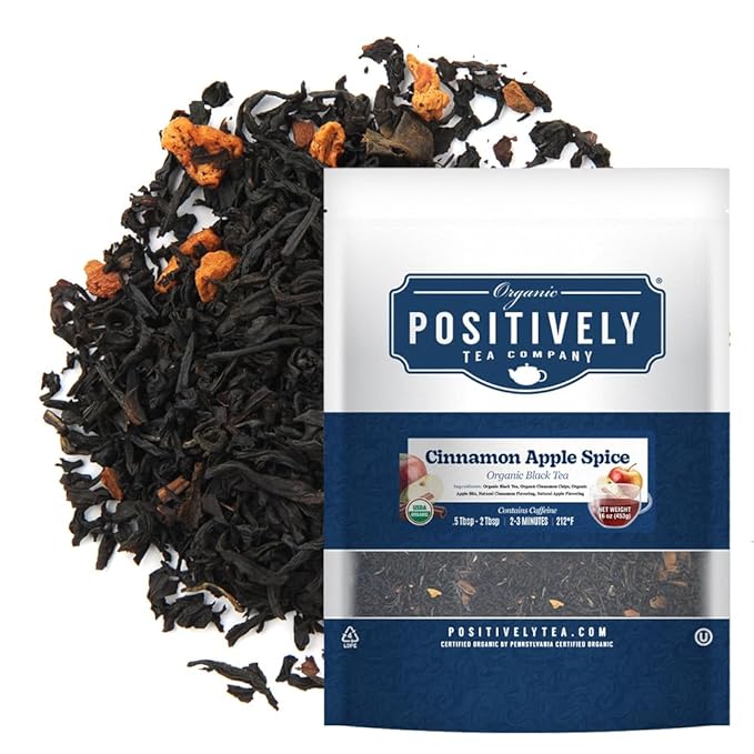Organic Positively Tea Company, Cinnamon Apple Spice Black Tea, Loose Leaf, 16 Ounce