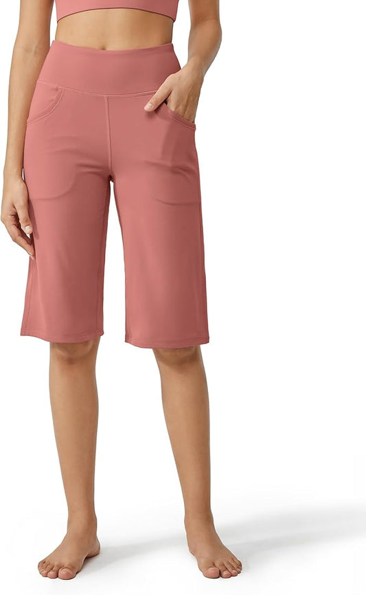 Promover Capri Pants for Women Wide Leg Yoga Cropped Pants with Pockets Loose Casual Summer Pants