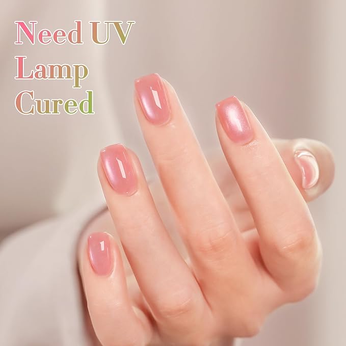 Double Rhythm 0.5 OZ Cat Eye Gel Polish with Magnet 15ML Holographic Glitter Shimmer Translucent Jelly Color Magnetic Nail Polish Salon DIY at Home (Fruit Orange Pink-MC1205)