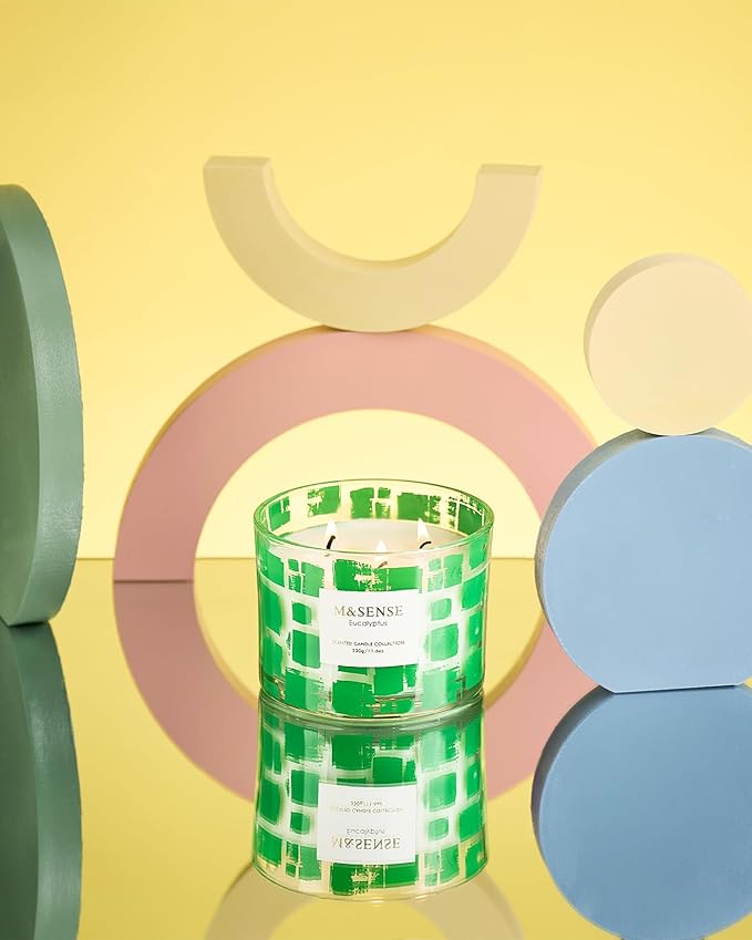 M&SENSE Eucalyptus Scented Candle, Soy Wax 11.6oz 60 Hours Long Lasting Burn, 3 Wick Organic Highly Scented Holiday Candle for Home, Party Ambiance, Fall/Winter Relaxing Gifts for Women