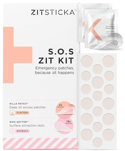 ZitSticka Invisible Pimple Patches for Face, Hydrocolloid Patches, Ultra-Thin Clear Azelaic Acid & CICA Blemish Patches, Pimple Stickers (SOS Kit)