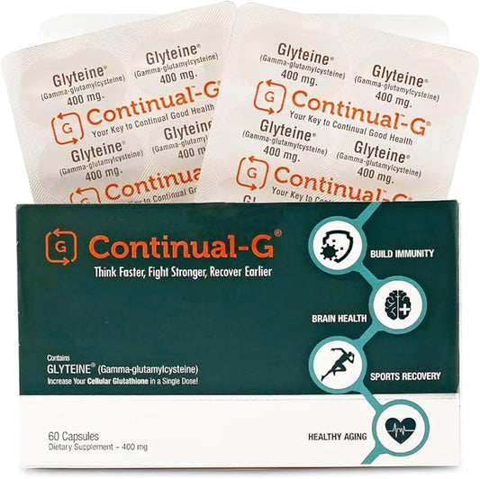 CONTINUAL - G Glyteine 400 mg Capsules | Cellular‑Enhancing Glutathione Supplement | Powerful Antioxidant Support | 30‑Day Supply (60 Capsules)