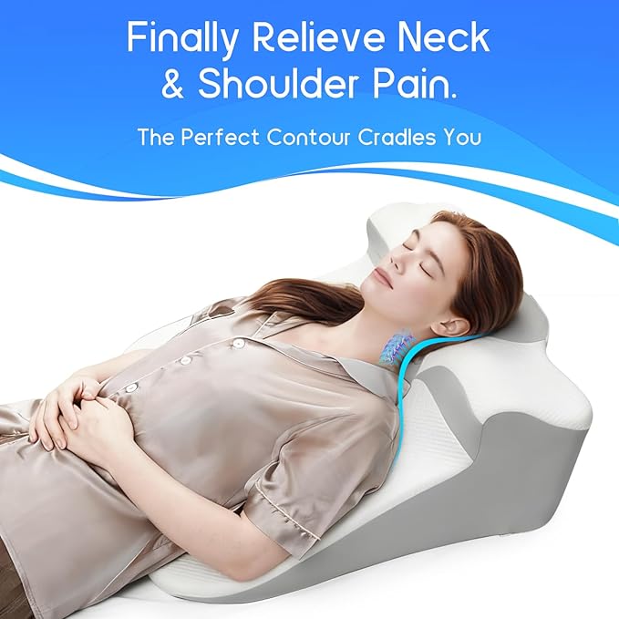Bed Wedge Pillow for Sleep Apnea, Acid Reflux & Snoring Relief - Post-Surgery Recovery Pillow with Ergonomic 3-in-1 Certified Memory Foam for Back, Neck & Head Support - Ideal for Back & Side Sleepers