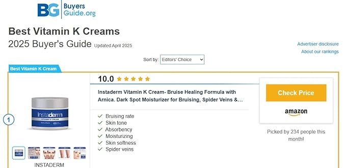 Vitamin K Cream- Bruise Healing Formula with Arnica. Dark Spot Moisturizer for Bruising, Spider Veins & Broken Capillaries. Repair Under Eye Dark Circles, & Puffiness.