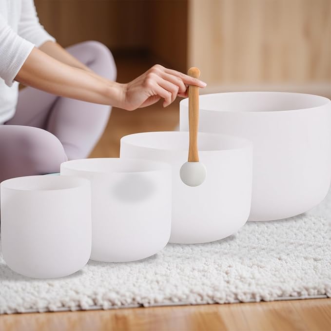 Singing Bowls 432hz C Note 8-Inch Crystal Singing Bowl With A Free Mallet And O-Ring For Sound Healing, Meditation, Yoga, and Sound Baths