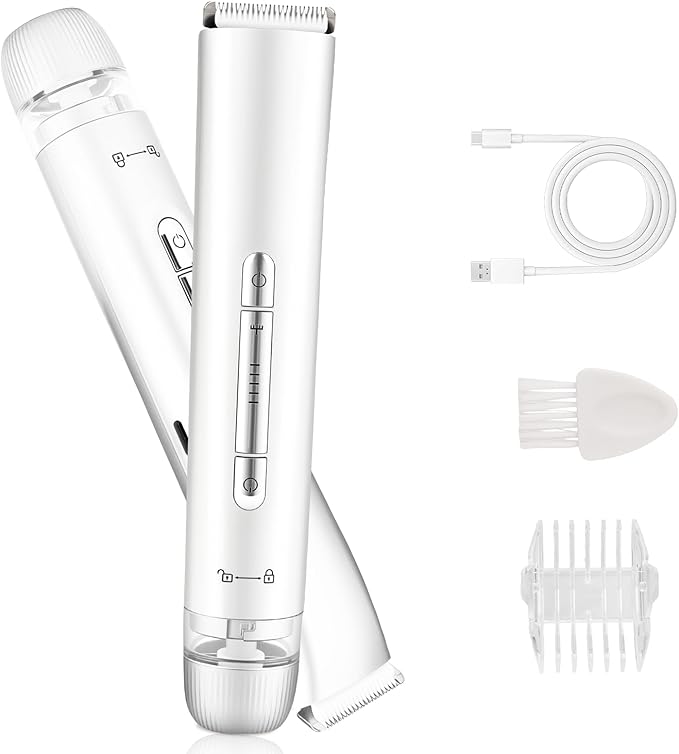 Bikini Trimmer for Women,Dual Head Shaver, IPX7 Waterproof, Compact Travel Design Bikini Shaver for Public Hair, Facial and Body(White)