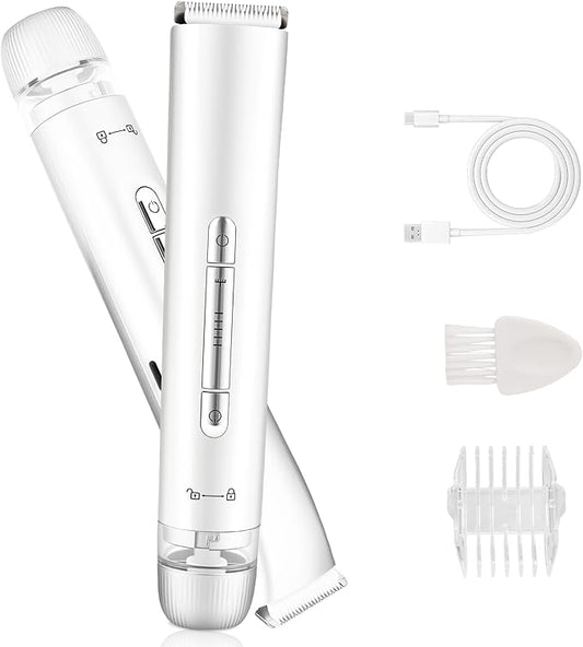 Bikini Trimmer for Women,Dual Head Shaver, IPX7 Waterproof, Compact Travel Design Bikini Shaver for Public Hair, Facial and Body(White)