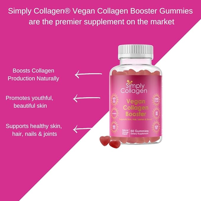Simply Collagen® Vegan Collagen Booster Gummies for Women & Men - Promotes Youthful & Beautiful Skin, Hair, Nails & Lashes - Key Amino Acids & Antioxidants with Biotin, Vitamins A,C, & E