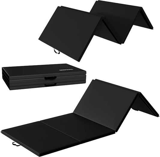 Folding Exercise Gymnastics Mat 10'x4'x2" Gym Workout Mat with Carrying Handles High-Density Anti-Tear Portable Fitness Aerobics Mats for Home Gym Yoga Pilates Tumbling MMA Core Training, Multiple Colors