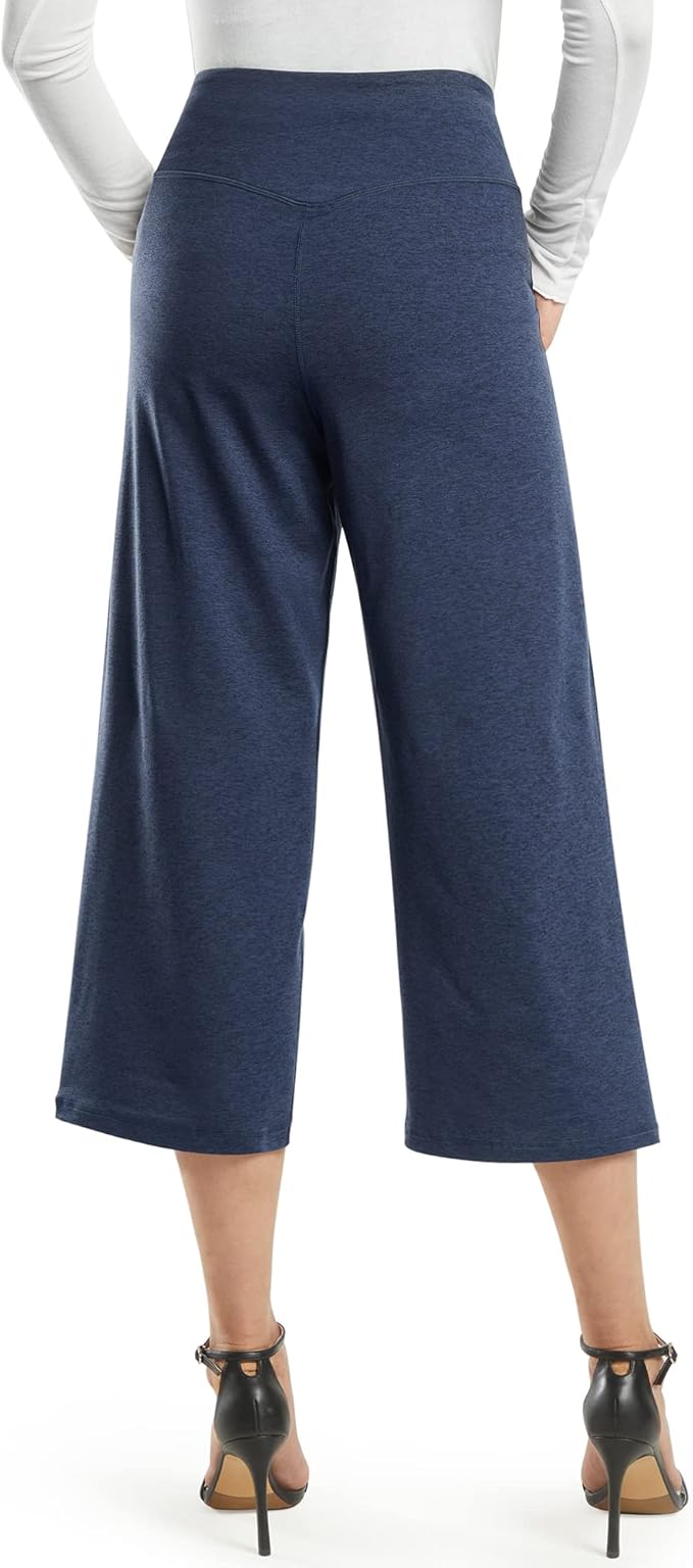 Promover Capri Pants for Women Wide Leg Yoga Cropped Pants with Pockets Loose Casual Summer Pants