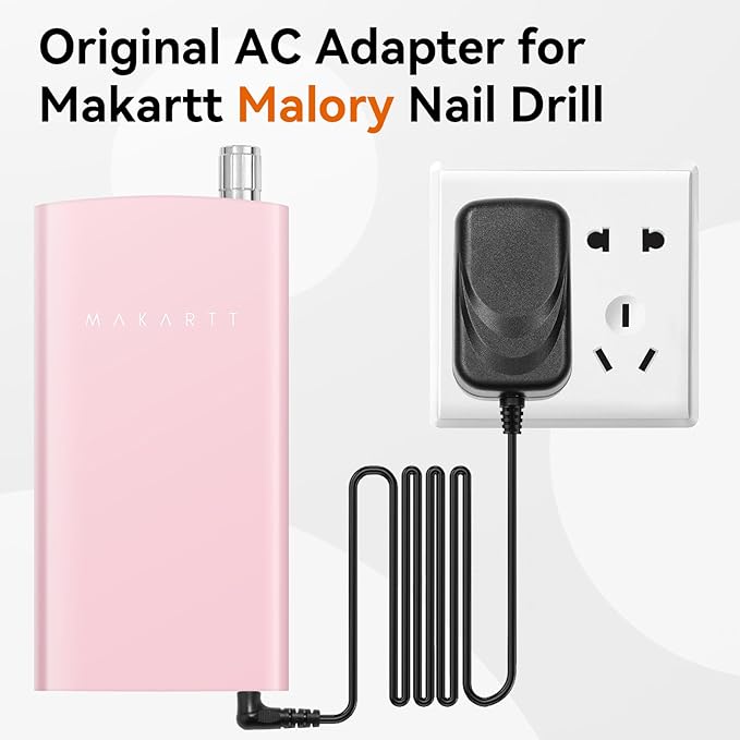 Makartt Original Power Charger Adapter for Malory Nail Drill, 12V 2A AC Battery Supply Cord for 30000RPM Rechargeable Electric File Manicure Tech Art Salon Home DIY Use