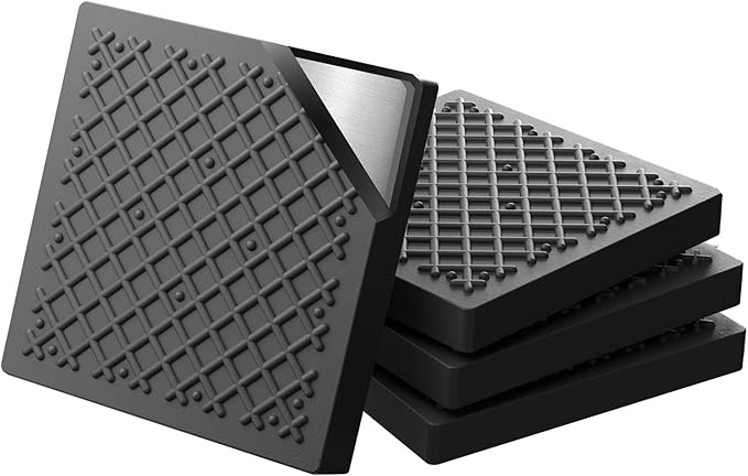 Exercise Equipment Mat 5.11x5.11x0.55in 4pcs, Heavy Duty Thick Steel Embedded Rubber Mat, Anti Slip/Noise Reduction/Vibration Resistance, Treadmills Equipment Pads, Used for Carpets, Wooden Floors