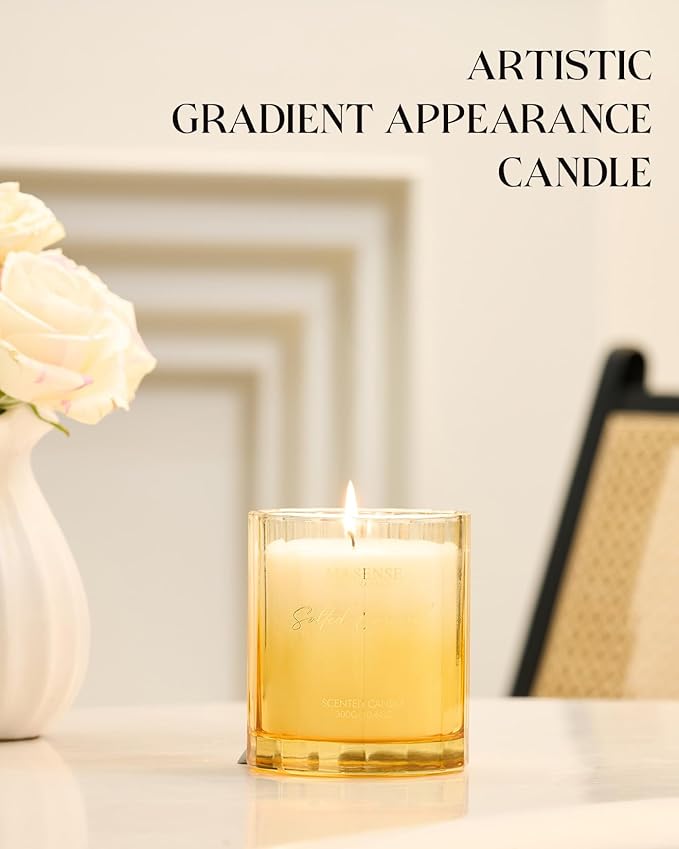 M&SENSE Salted Caramel Fall Scented Candle - 10.6oz Organic Natural Soy Wax Non Toxic 60-Hour Slow Burning Highly Scented Candle for Home Fragrance, Holiday & Thanksgiving