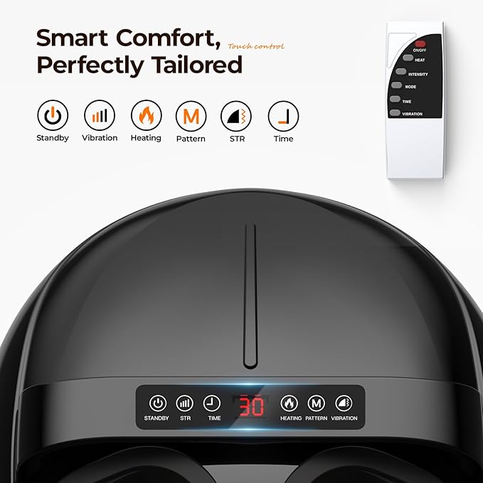 Foot Massager with Heat - Shiatsu Kneading & Rolling Compression, 5 Massage Modes with Adjustable Intensity, Fits Up to Size 13, Home Relaxation Gift