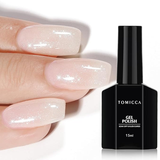 TOMICCA White Pink Gel Nail Polish, Sparkle Silver Gel Polish, Soak Off UV Transparent Shimmer Neutral Jelly Nail Polish Gel Clear Color Nail Art DIY Manicure Salon