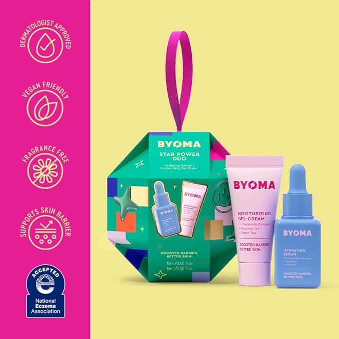 BYOMA Star Power Duo (2-Piece Kit) - Skincare Gift Set with Hydrating Serum 15mL & Moisturizing Gel Cream 15mL - Skin Barrier Repair Face Serum & Moisturizer