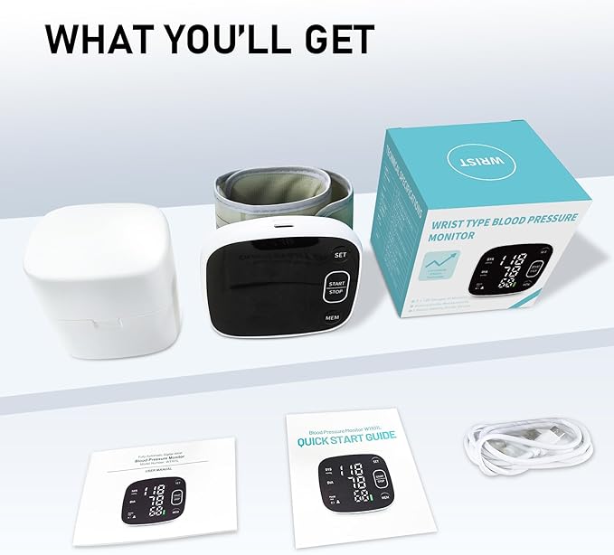 Blood Pressure Monitor Rechargeable Blood Pressure Monitors for Home Use Adjustable Automatic Wrist Cuff Voice Broadcast 2 * 120 Reading Memory for 2 Users with Carrying Case