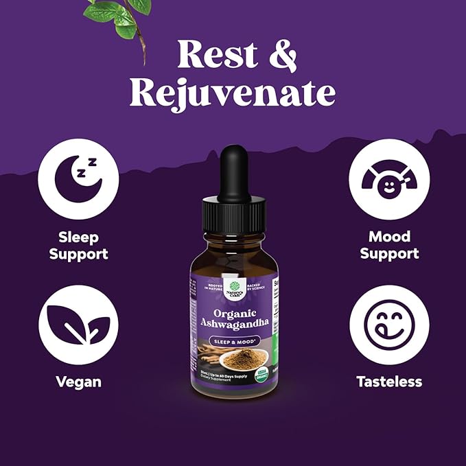 Natures Craft USDA Organic Ashwagandha Liquid Drops - Liquid Ashwagandha Root Extract for Stress and Mood Support - Tasty Adaptogenic Tincture Non GMO Vegan Gluten Alcohol and Sugar Free (2 Pack)