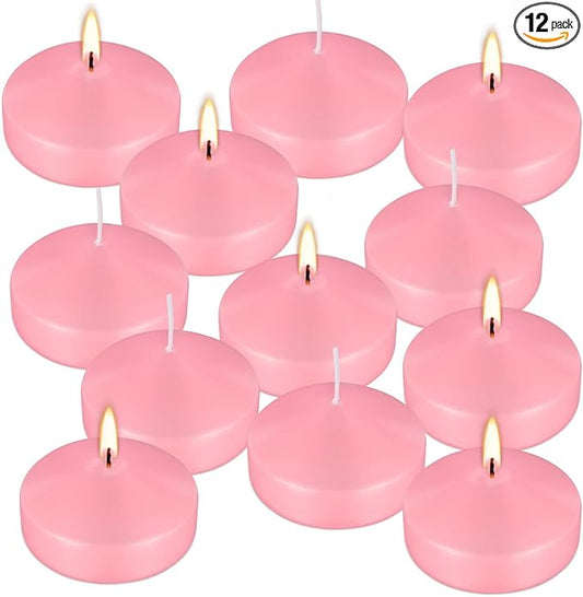 12 Pcs 3 inch Romantic Pink Floating Candles, Smokeless and Unscented, Burns for 8-10 Hours, are Ideal for Weddings, Parties ，Vacations, and Home Decorations